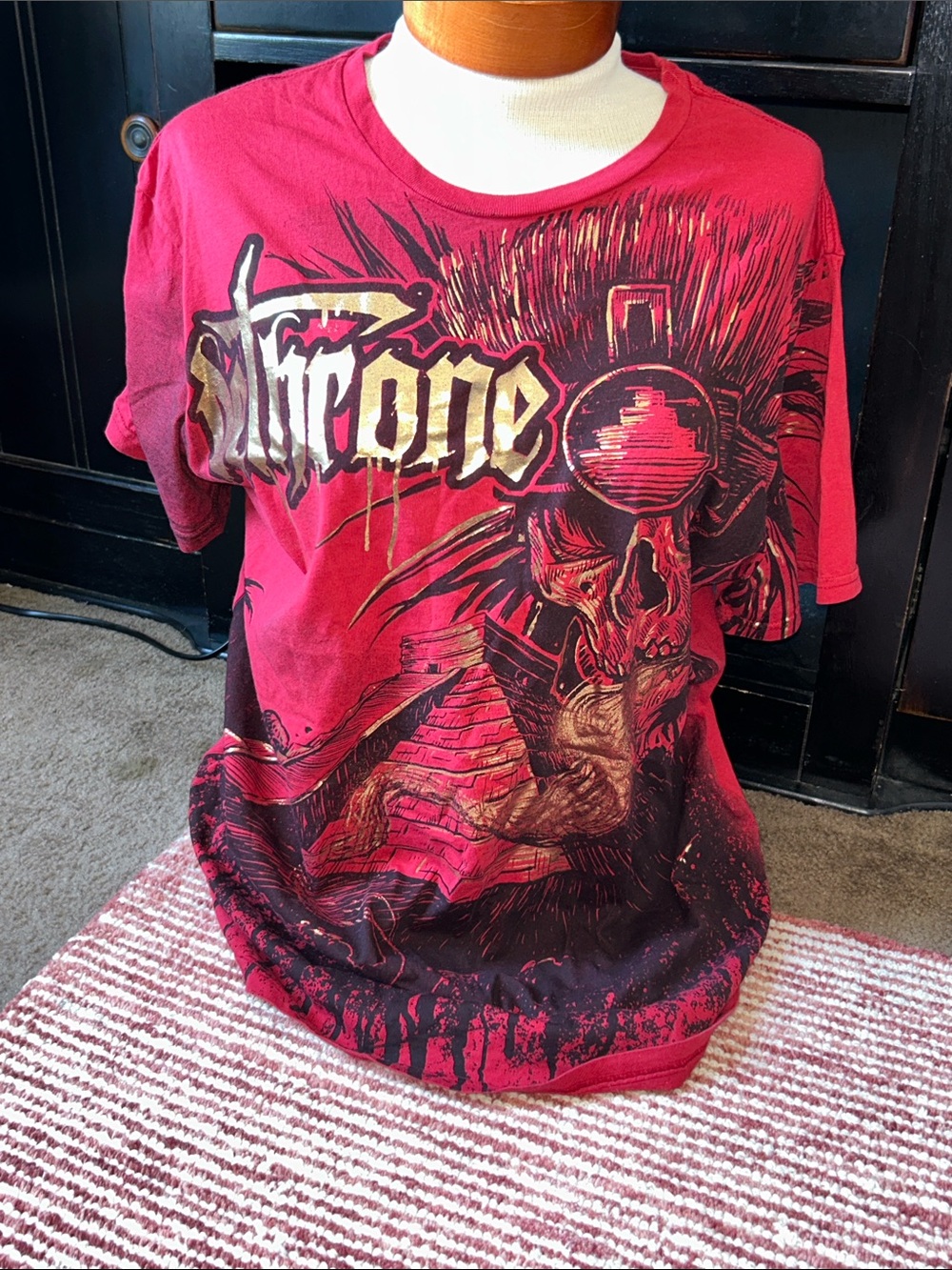 Red Short-Sleeve Graphic Tee with Gold Lettering